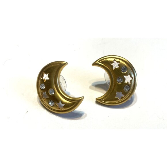 Celestial Moon Earrings Gold Tone Witchy Stevie Horoscope Astronomy Astrological - Picture 4 of 6